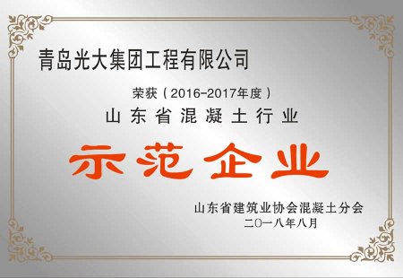 2016-2017年度山东省混凝土行业示范企业